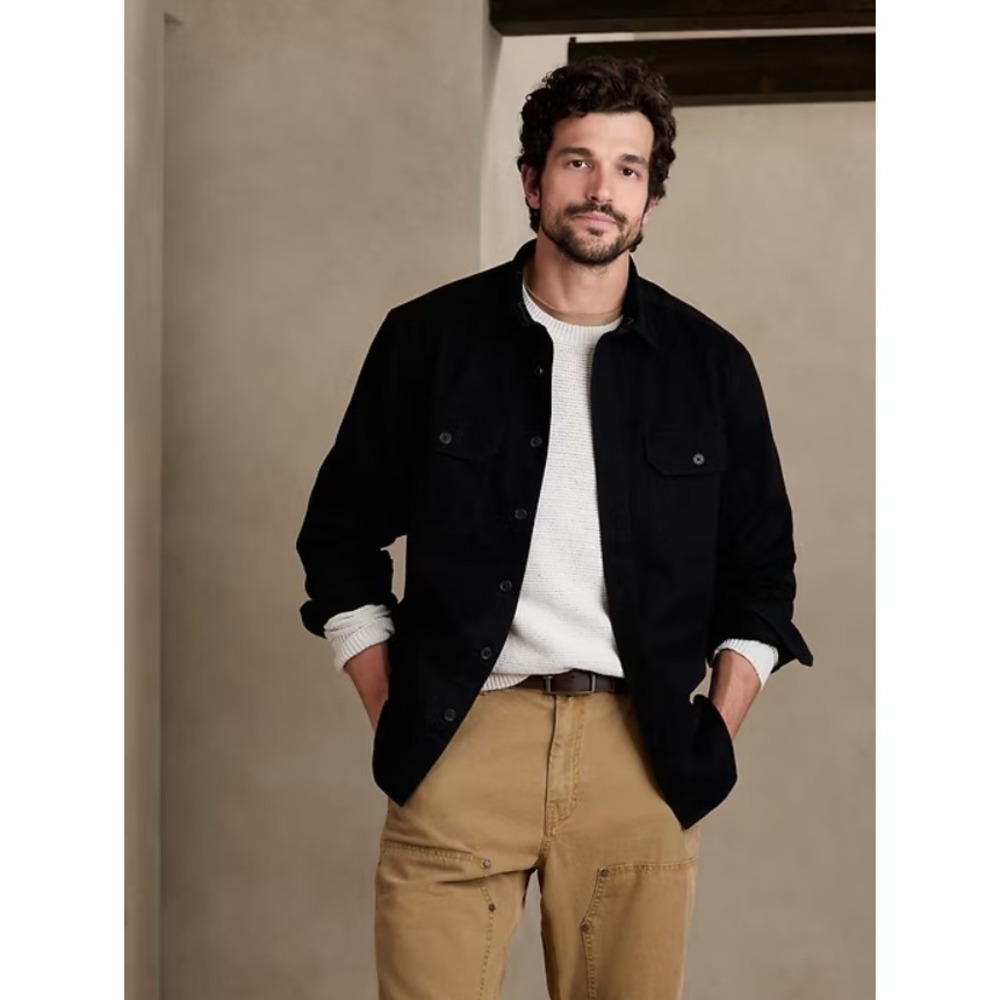 Banana Republic Mens Black Cotton Long Sleeve Utility Shirt Jacket Shacket XL